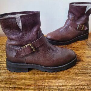 NWOB Frye Shearling Lined Chocolate Brown Leather Veronica Engineer Boots 7.5 M